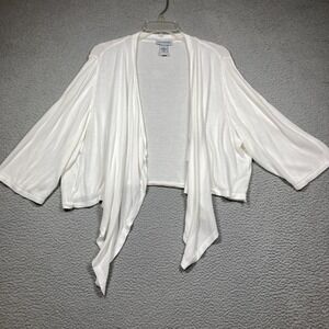 Catherines Sweater Womens Plus 3X White Open‎ Front Cardigan 1/2 Sleeve Flowy
